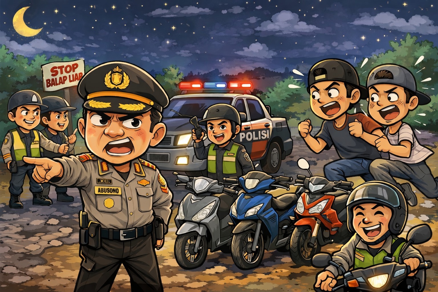 Respon Cepat Polsek Wanaraja, Bubarkan Balap Liar di Sawah Lega dan Amankan Empat Motor