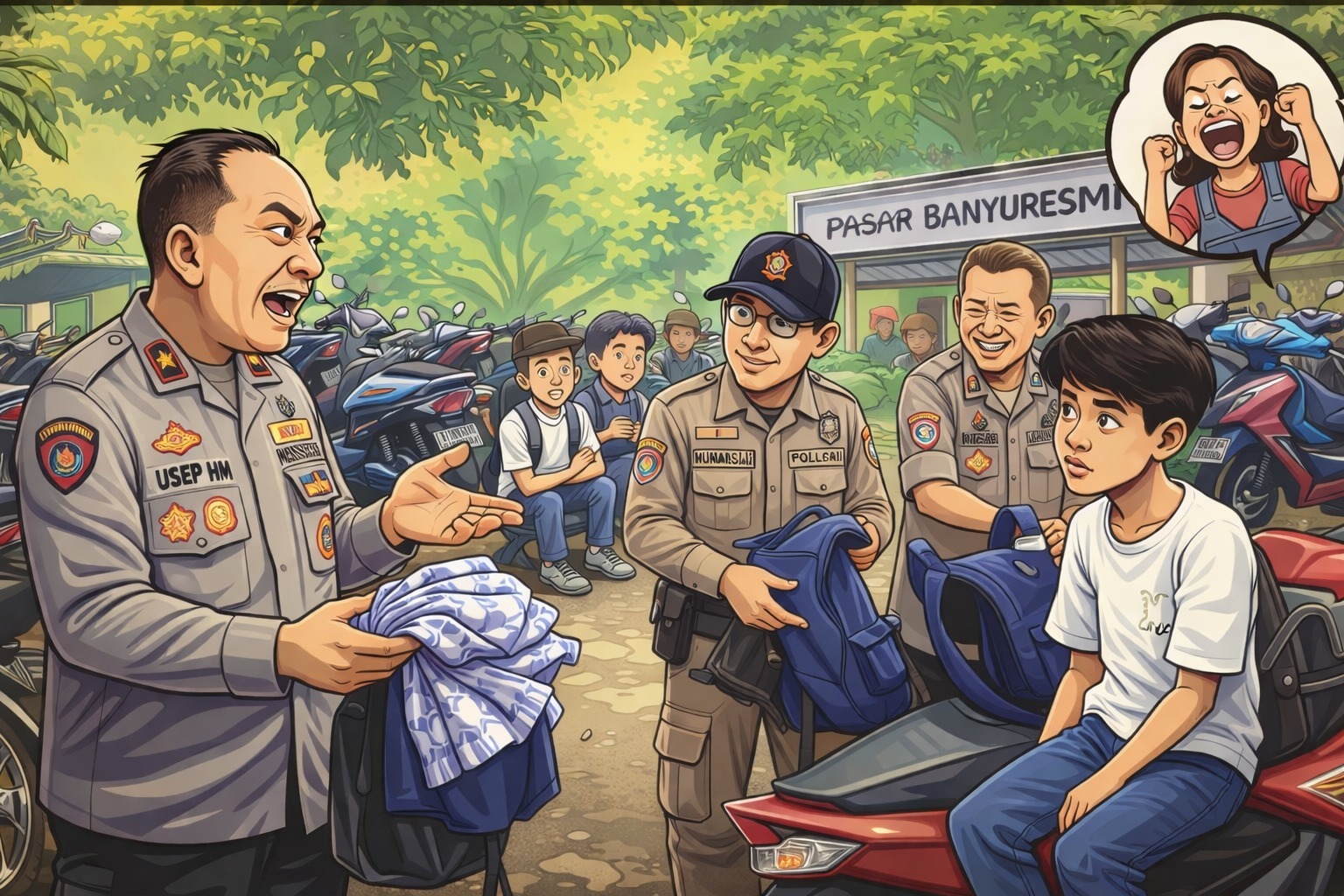 Jam Pelajaran Ditinggal, Polsek Banyuresmi Tertibkan Puluhan Pelajar “Nongkrong” di Pasar Banyuresmi