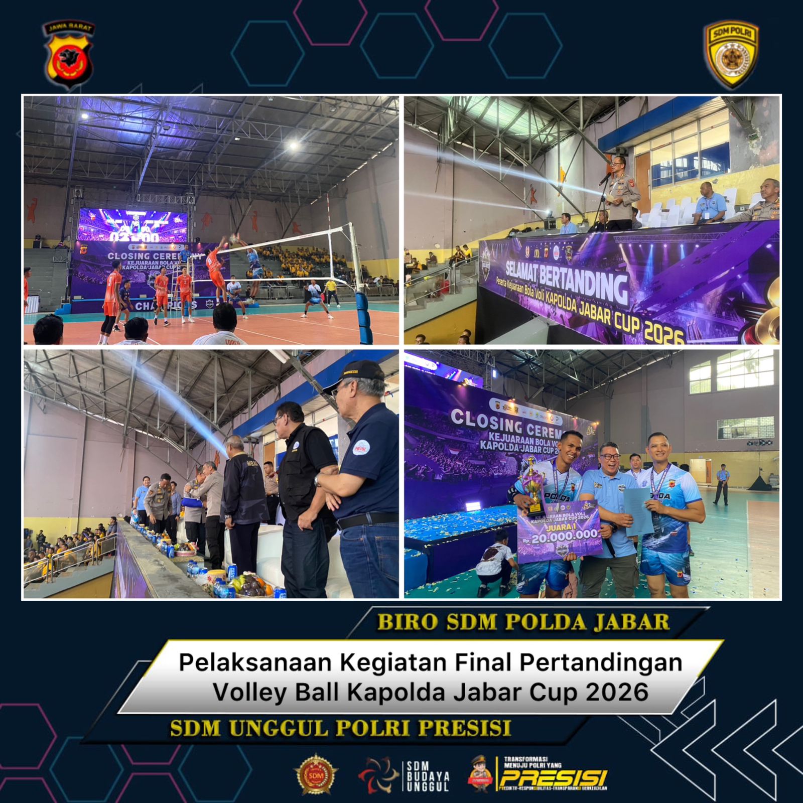 Sambut Hari Bhayangkara ke-80, Ditreskrimsus Polda Jabar Sabet Juara Pertama Turnamen Voli Kapolda Cup 2026
